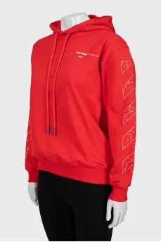 Red hoodie with print on sleeves
