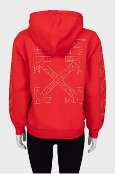 Red hoodie with print on sleeves