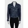 Blue leather jacket with tag