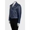 Blue leather jacket with tag