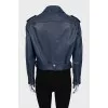 Blue leather jacket with tag