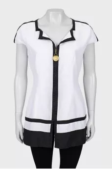 Black and white linen blouse