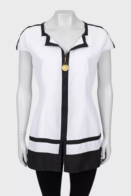 Black and white linen blouse