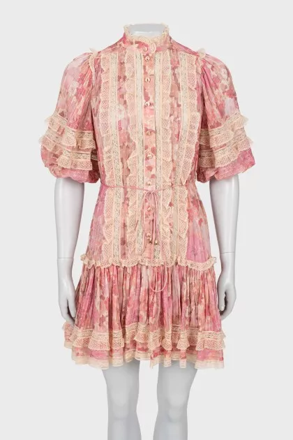 Printed dress with puff sleeves