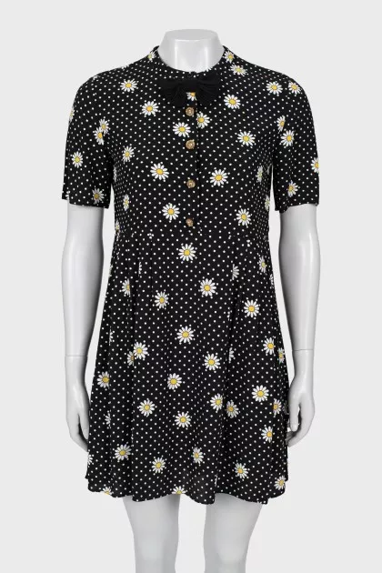 Dress with print decorated with a bow