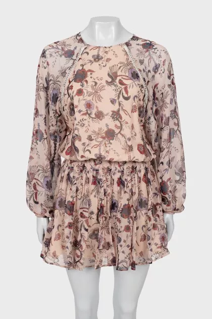 Silk dress with voluminous sleeves
