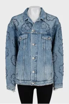 Oversized denim jacket with rhinestones