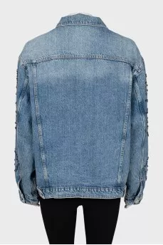Oversized denim jacket with rhinestones