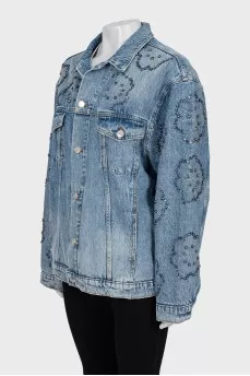 Oversized denim jacket with rhinestones