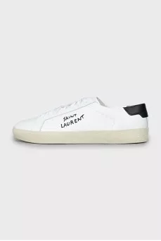 White leather sneakers with embroidered logo