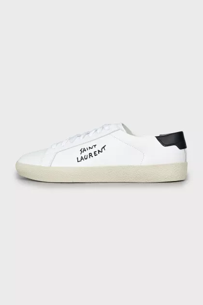 White leather sneakers with embroidered logo