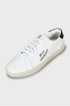 White leather sneakers with embroidered logo