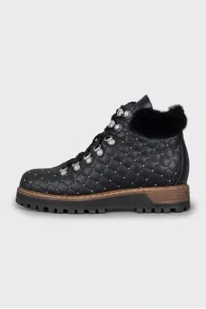 Insulated leather boots with rhinestones