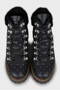 Insulated leather boots with rhinestones