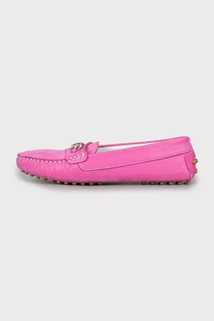Pink loafers with brand logo