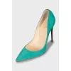 Green suede stiletto heels