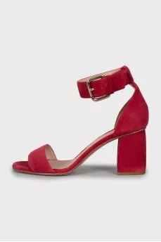 Red suede heeled sandals