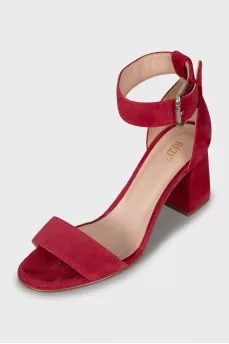 Red suede heeled sandals