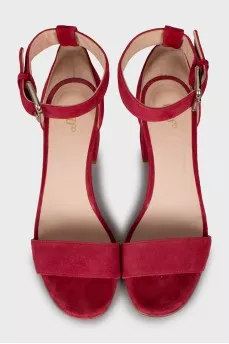 Red suede heeled sandals