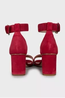 Red suede heeled sandals