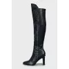 Leather over the knee boots with contrasting seams