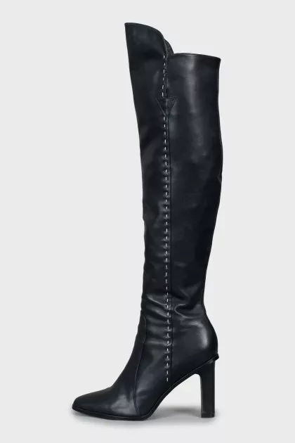 Leather over the knee boots with contrasting seams
