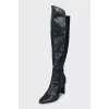 Leather over the knee boots with contrasting seams