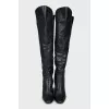 Leather over the knee boots with contrasting seams