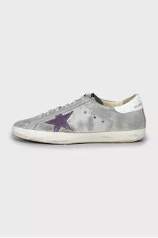 Grey sneakers with leather decor