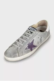 Grey sneakers with leather decor