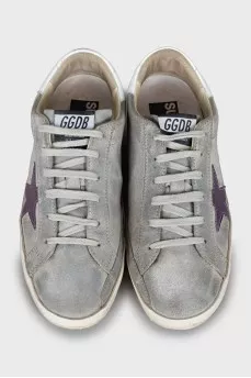 Grey sneakers with leather decor