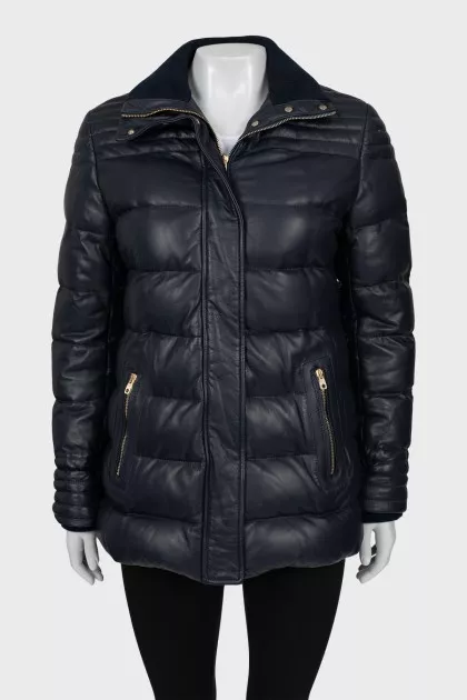 Leather A-line down jacket