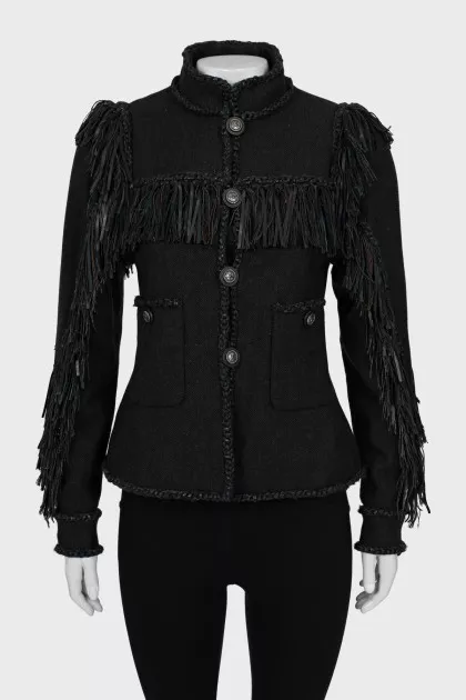 Wool jacket decorated with fringe