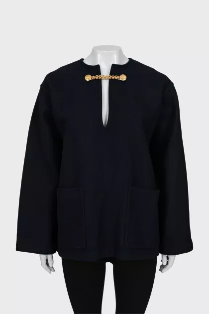 Wool cape with gold chain