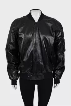 Leather down jacket with patch pockets