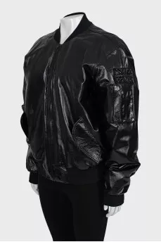 Leather down jacket with patch pockets
