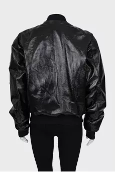 Leather down jacket with patch pockets
