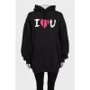 Black oversized hoodie with print