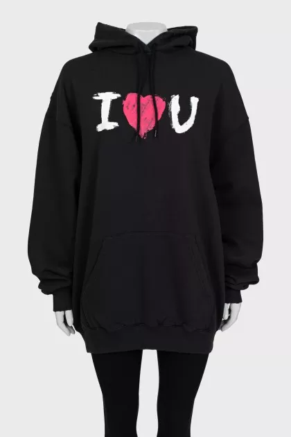 Black oversized hoodie with print