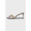 Leather embossed heeled slides