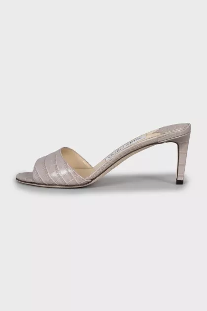 Leather embossed heeled slides