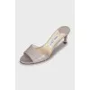 Leather embossed heeled slides