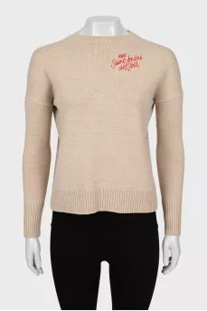 Wool sweater with embroidered print