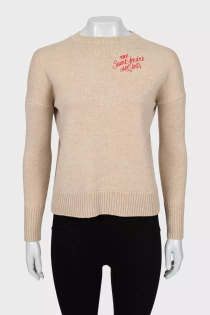 Wool sweater with embroidered print