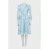 Blue silk dress with long sleeves