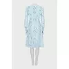 Blue silk dress with long sleeves