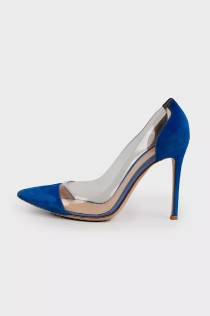 Blue shoes with transparent inserts