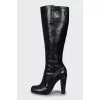 Leather boots with block heels