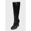 Leather boots with block heels