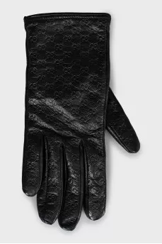 Leather gloves with embossed print